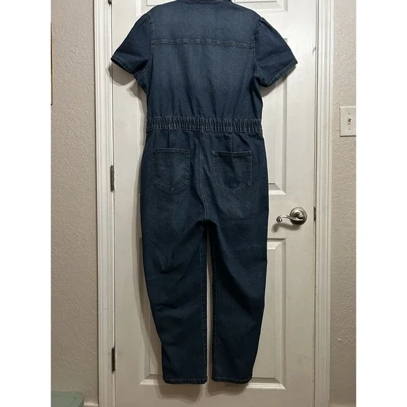 Celebrity Pink XXL Romper Jumper Denim Blue Jeans Dark Wash Western Button Up - Picture 9 of 14